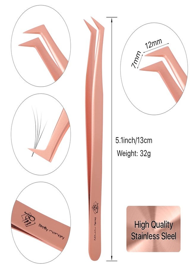 Pretty memory Volume Lash Tweezers,Stainless Steel Eyelash Extension Tweezers, Professional Precision Mega Curved Angled Tweezer, Rose Gold - Image 5