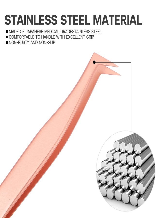 Pretty memory Volume Lash Tweezers,Stainless Steel Eyelash Extension Tweezers, Professional Precision Mega Curved Angled Tweezer, Rose Gold - Image 4