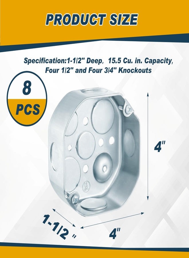Copkim 8 Pcs 4 Inch Octagon Electrical Box 1-1/2'' Deep and Four 3/4-inch Side Knockouts Metal Electrical Box Round Metal Junction Box - Image 2