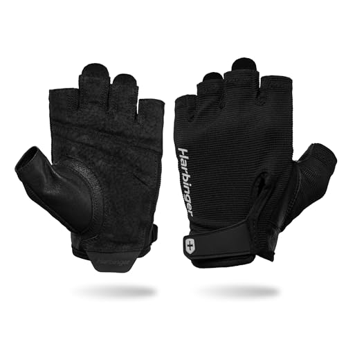 Harbinger Power Gloves 3.0 - Durable Half Finger Weightlifting Gloves with Adjustable Wrist Closure, Breathable Leather Palm, Men's, Black, Small - Image 1