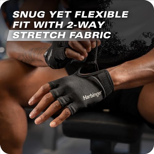 Harbinger Power Gloves 3.0 - Durable Half Finger Weightlifting Gloves with Adjustable Wrist Closure, Breathable Leather Palm, Men's, Black, Small - Image 2