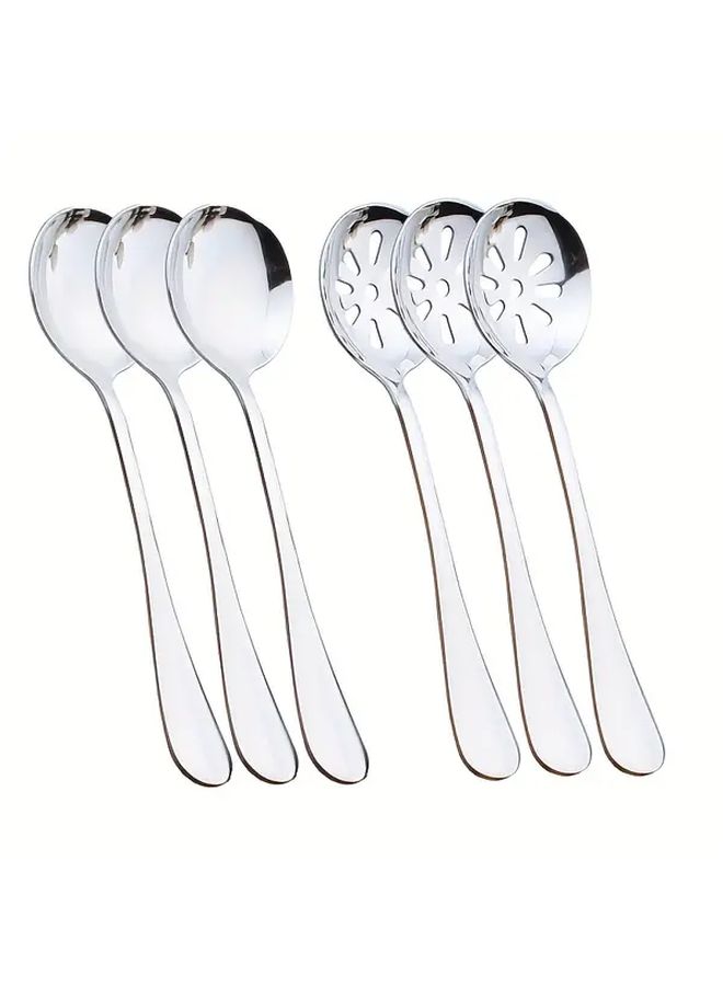 6 Piece Service Spoon Set 3 Slotted Spoons Stainless Steel Buffet Dining - Image 1