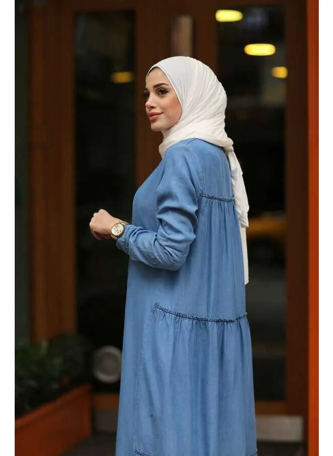 Neways 6425-DENIM Pleated Dress Blue