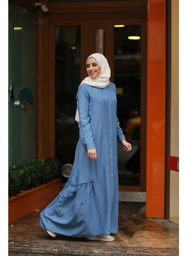 Neways 6425-DENIM Pleated Dress Blue