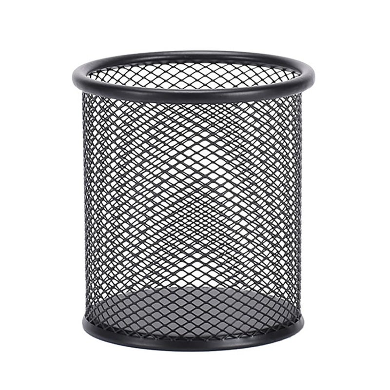 Surakey 4 Packs Wire Mesh Pencil Holder Metal Pen Cup Desk Round Pen Organizer Case Pencil Jar Black Stationery Storage Container for Home Study Room Office Library School and Store (Black) - Image 4