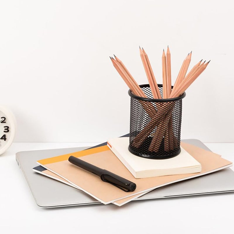 Surakey 4 Packs Wire Mesh Pencil Holder Metal Pen Cup Desk Round Pen Organizer Case Pencil Jar Black Stationery Storage Container for Home Study Room Office Library School and Store (Black) - Image 3