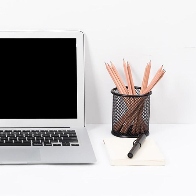 Surakey 4 Packs Wire Mesh Pencil Holder Metal Pen Cup Desk Round Pen Organizer Case Pencil Jar Black Stationery Storage Container for Home Study Room Office Library School and Store (Black) - Image 2
