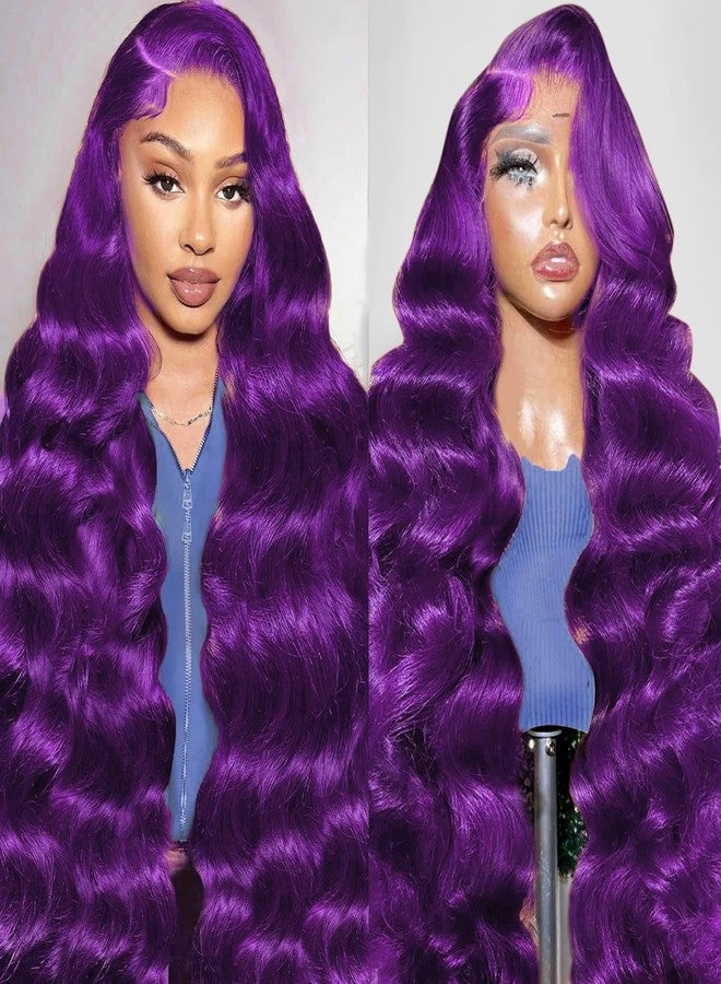 Goldfinch Grape Purple Wig Human Hair 13x6 Lace Frontal Dark Purple Hair Wig Body Wave 180% Density Glueless HD Transparent Burgundy Lace Front Wigs 20 Inch - Image 1