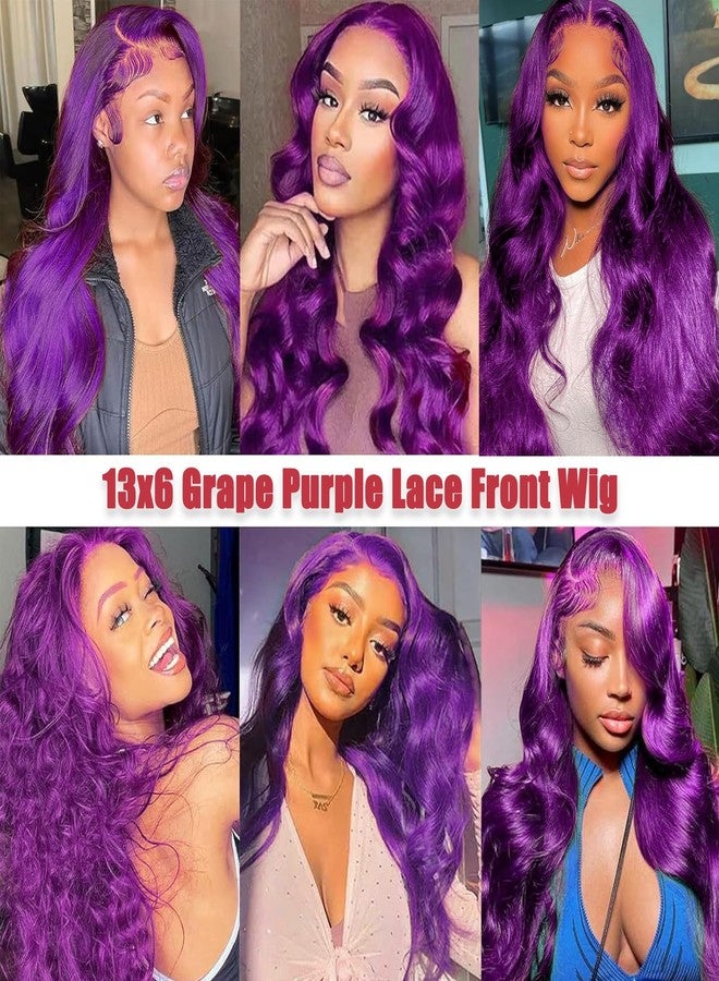 Goldfinch Grape Purple Wig Human Hair 13x6 Lace Frontal Dark Purple Hair Wig Body Wave 180% Density Glueless HD Transparent Burgundy Lace Front Wigs 20 Inch - Image 4