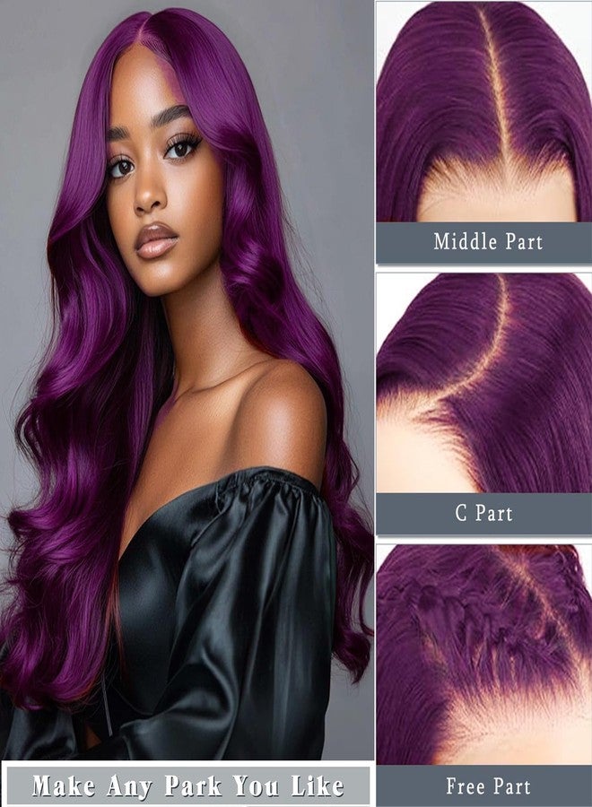 Goldfinch Grape Purple Wig Human Hair 13x6 Lace Frontal Dark Purple Hair Wig Body Wave 180% Density Glueless HD Transparent Burgundy Lace Front Wigs 20 Inch - Image 2
