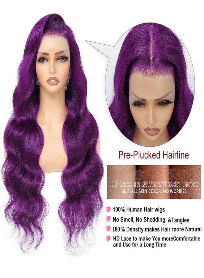 Goldfinch Grape Purple Wig Human Hair 13x6 Lace Frontal Dark Purple Hair Wig Body Wave 180% Density Glueless HD Transparent Burgundy Lace Front Wigs 20 Inch - Image 3