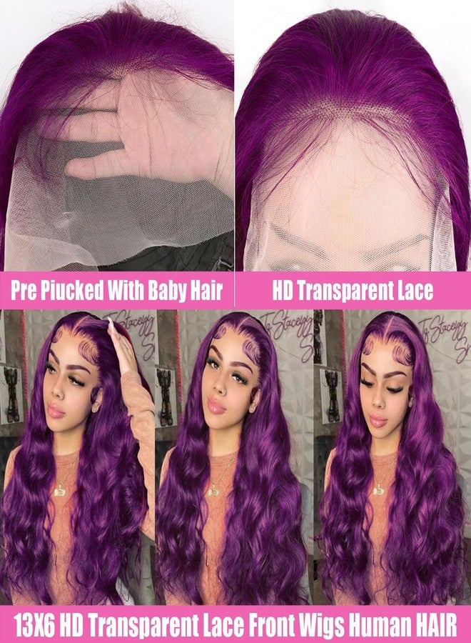 Goldfinch Grape Purple Wig Human Hair 13x6 Lace Frontal Dark Purple Hair Wig Body Wave 180% Density Glueless HD Transparent Burgundy Lace Front Wigs 20 Inch - Image 5