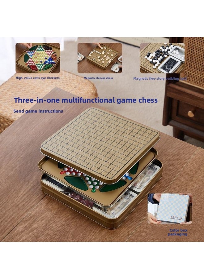 Three-In-One Checkers Magnetic Backgammon Chinese Chess Kidsren's Primary School Students Practical Multi-Functional Toy Tabletop Game