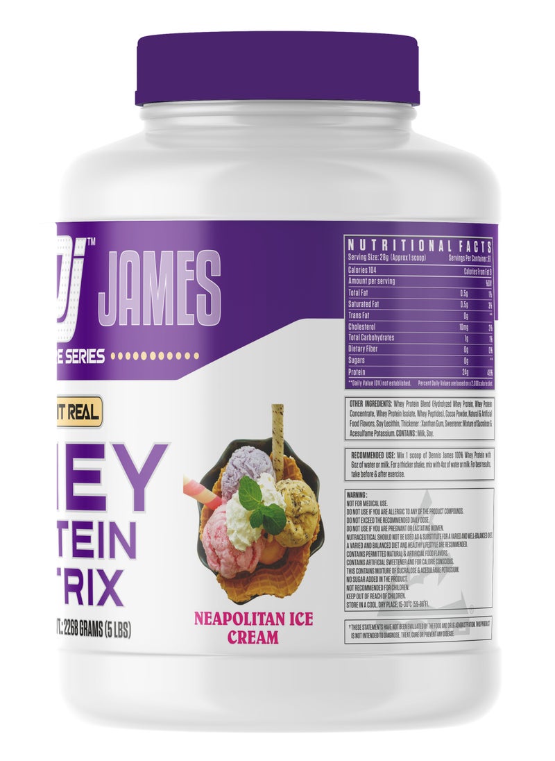 DENNIS JAMES - Signature Series Whey Protein Matrix 5lbs - Advanced Muscle Building Formula (Neapolitan Ice Cream) - Image 1