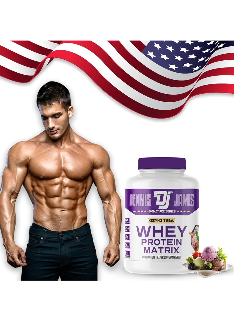 DENNIS JAMES - Signature Series Whey Protein Matrix 5lbs - Advanced Muscle Building Formula (Neapolitan Ice Cream) - Image 1