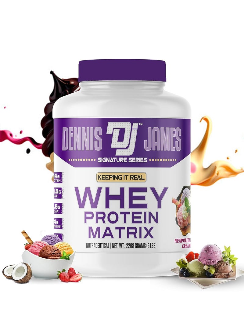 DENNIS JAMES - Signature Series Whey Protein Matrix 5lbs - Advanced Muscle Building Formula (Neapolitan Ice Cream) - Image 1