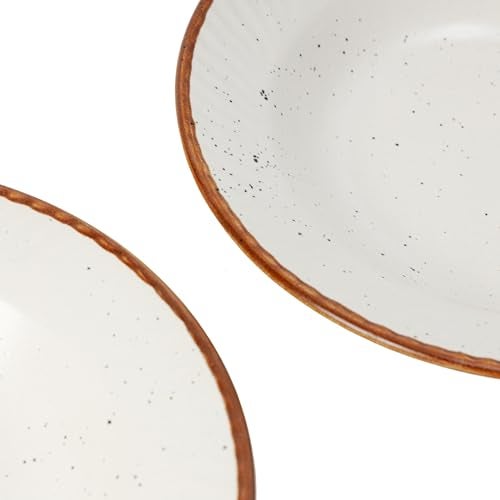 Beyond Homes Ceramic Pasta Plates Shallow, 19 cm, Set of 4, White Brown | Matte Finish Ceramic Pasta Bowl | Stoneware Flat Pasta & Maggie Bowl | Chip Resistant | Microwave Safe (4, White Brown Border) - Image 5