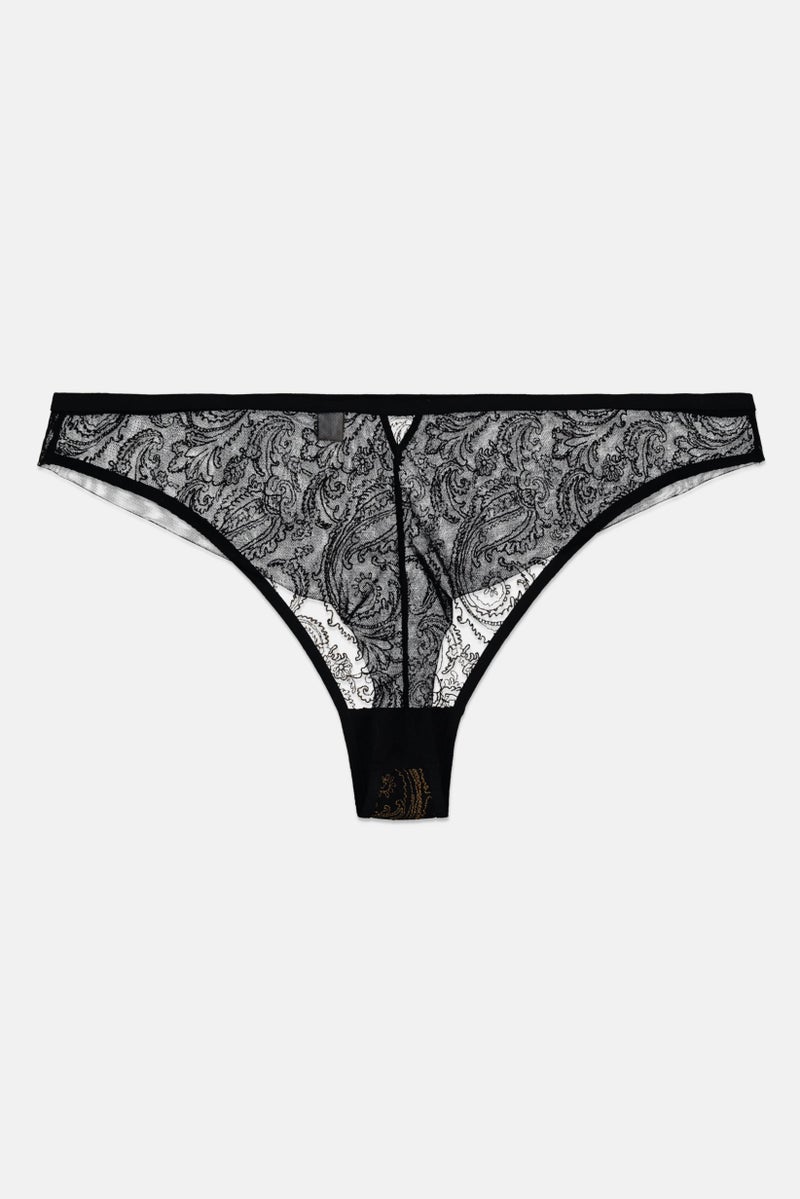 Etam Women Textured Pull On Panty, Black - Image 1