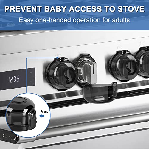 GRENFU Stove Knob Covers for Child Safety (5 + 1 Pack) Gas Stove Knob Covers with Strong Adhesive Double-Sided Tape Oven Knob Covers for Child Safety Prevent Kids & Pets from Turning on Stoves Black - Image 2
