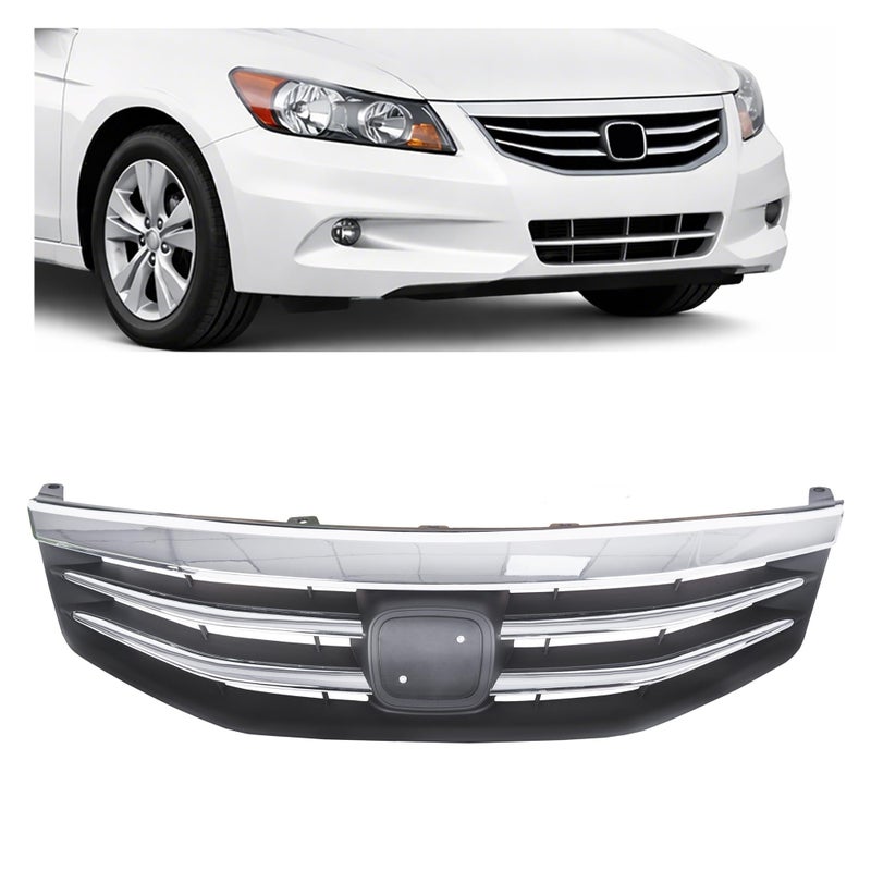 ALMULOO Front Bumper Grill Compatible with 2011-2012 Honda Accord Sedan 4 Door Upper Black Chrome Grille ABS Plastic Replacement for HO1200203 71121TA0A11 - Image 1