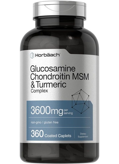 Glucosamine Chondroitin MSM | 3600 mg | 360 Caplets | Advanced Formula with Turmeric | Non-GMO, Gluten Free | by Horbaach