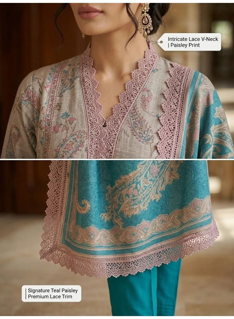 THUGFIT  Women's Premium Paisley Print Kurta Set with Scalloped Lace Dupatta for Men | Best Price UAE