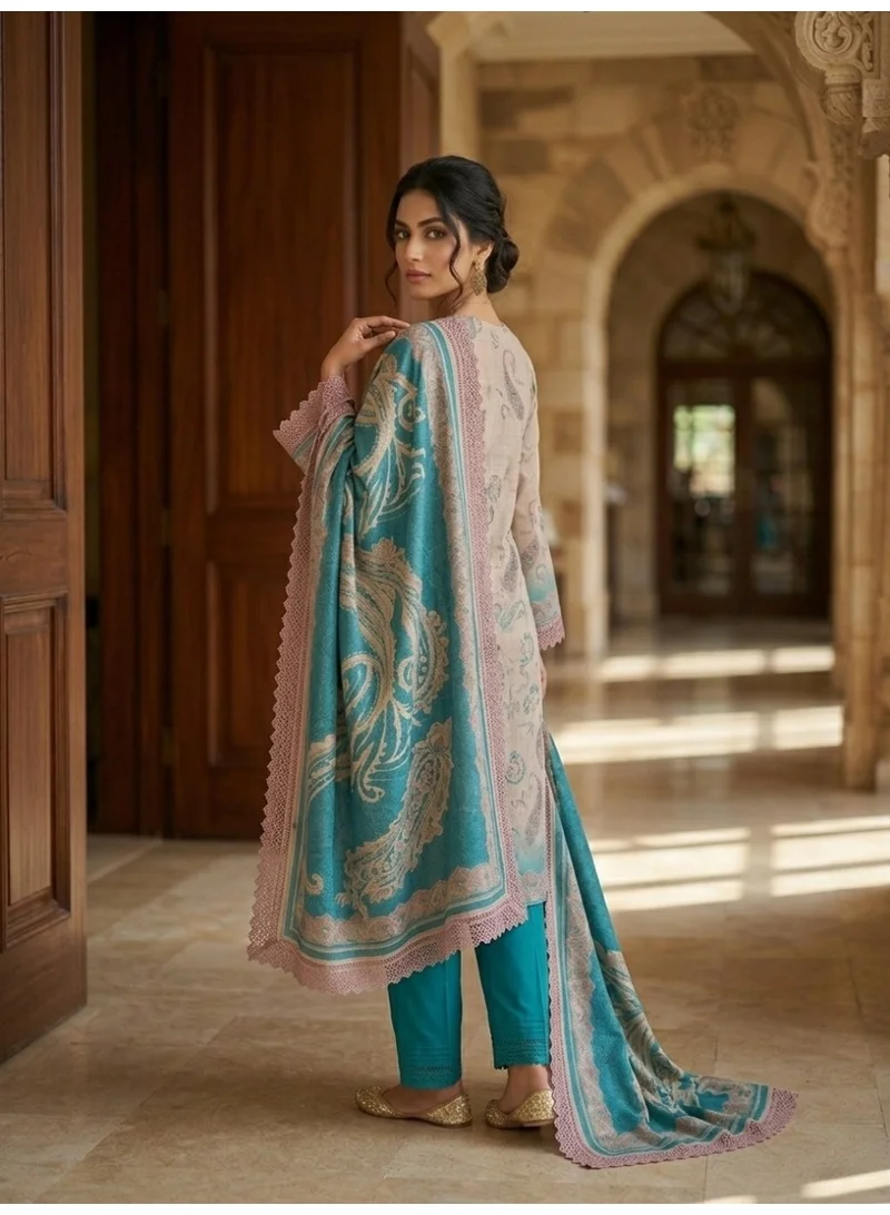 THUGFIT Women's Premium Paisley Print Kurta Set with Scalloped Lace Dupatta
