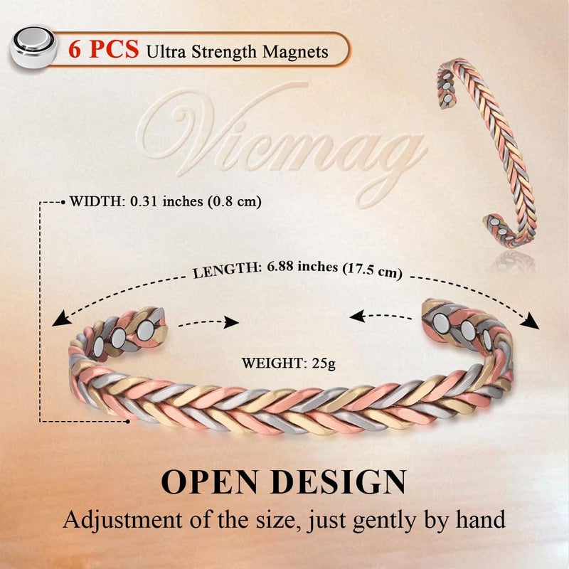 Vicmag Copper Bracelet for Women Men Magnetic Bracelet with Ultra Strength Magnets 100% Solid Pure Copper Gift (Feather) - Image 2