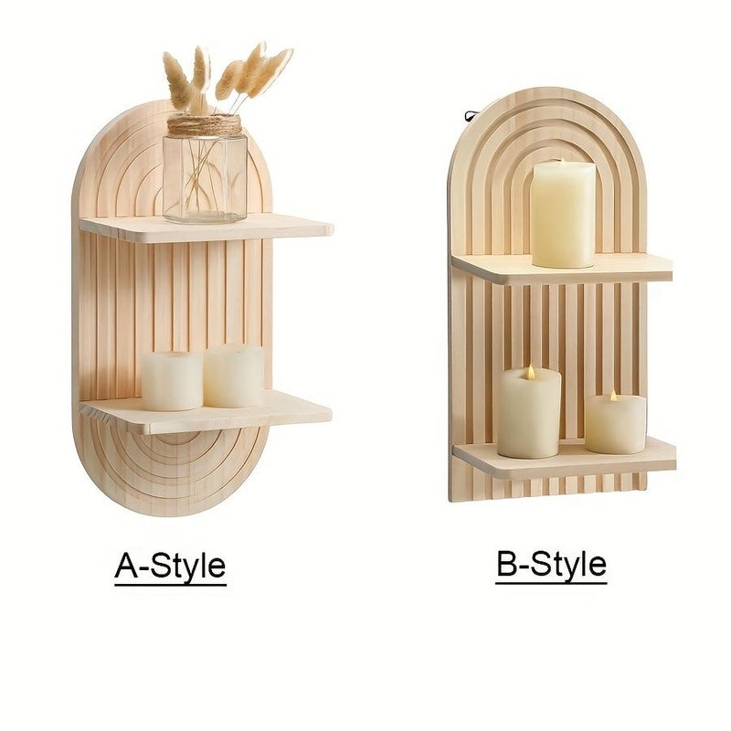 Bohemian Style B Wooden Wall Shelf 2 Tier Wall Mounted Storage Rack Home Decor Display - Image 5