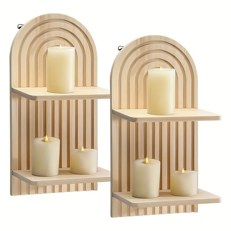 Bohemian Style B Wooden Wall Shelf 2 Tier Wall Mounted Storage Rack Home Decor Display - Image 4