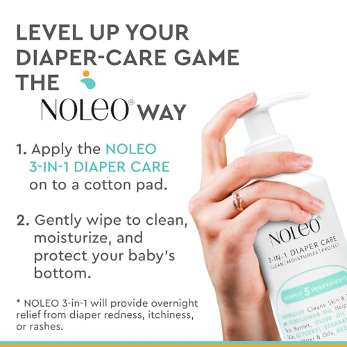 NOLEO 3-in-1 Diaper Care - Baby Cream, Cleanser & Baby Lotion Organic - Diaper Rash Cream - Baby Diaper Rash Ointment - Baby Care Products - Diaper Cream to Clean, Moisturize & Protect Baby Skin, 8 oz - Image 2