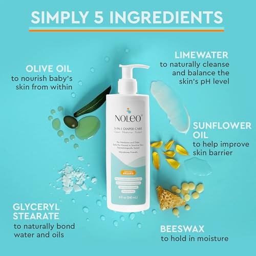 NOLEO 3-in-1 Diaper Care - Baby Cream, Cleanser & Baby Lotion Organic - Diaper Rash Cream - Baby Diaper Rash Ointment - Baby Care Products - Diaper Cream to Clean, Moisturize & Protect Baby Skin, 8 oz - Image 4