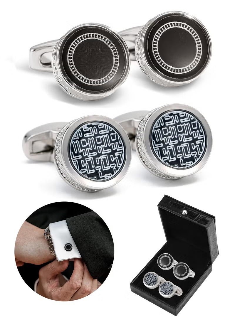 Unewshi 2 Pairs Men's Cufflinks, Shirt Suit Cufflinks, with Classic Calm and Unique Design are Suitable for Formal occasions and Daily Mens Accessories（with Cufflink Box） - Image 1