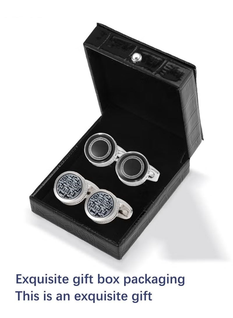 Unewshi 2 Pairs Men's Cufflinks, Shirt Suit Cufflinks, with Classic Calm and Unique Design are Suitable for Formal occasions and Daily Mens Accessories（with Cufflink Box） - Image 2
