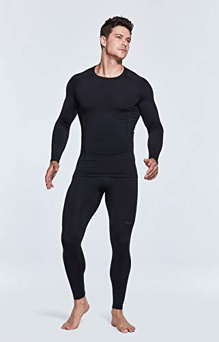 TSLA Men's Thermal Long Sleeve Compression Shirts, Athletic Base Layer Top, Winter Gear Running T-Shirt, Heatlock Round Neck Black, Medium - Image 3