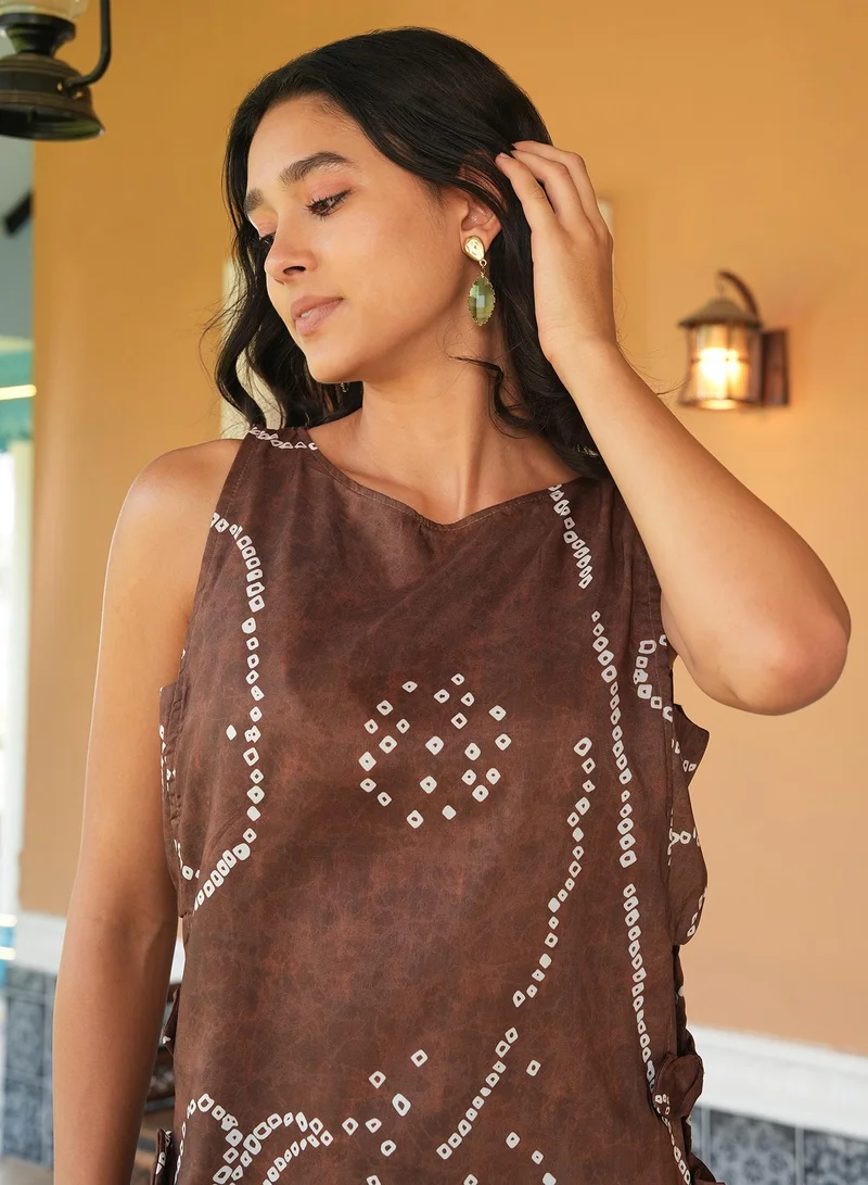  قصة Women's Chocolate Brown Botanical Pavé Kurta Set