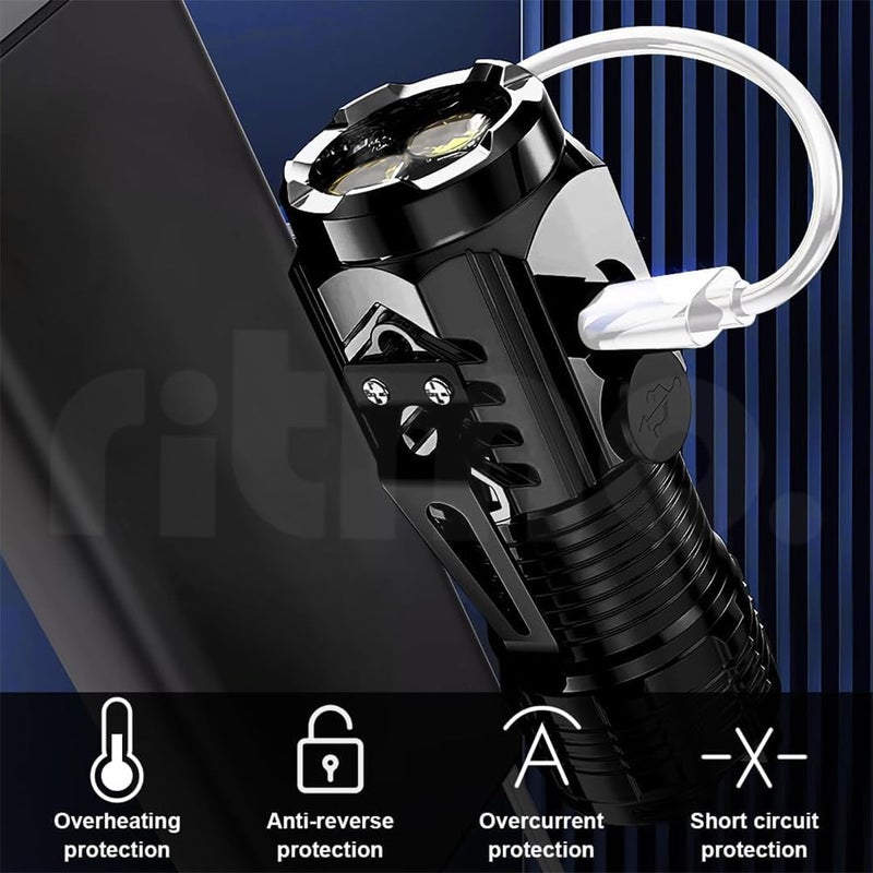 Ritmo Ritmo Mini LED Torch Super Bright Pocket Light 3 Lights Modes USBC Rechargeable Light Water ResistantBlack  - Image 3
