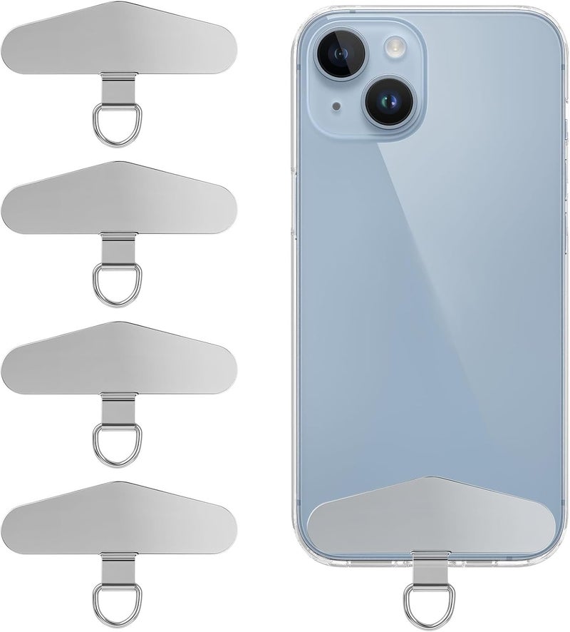 YARDHOBI Phone Tether Tab Rotatable 360°, Metal Phone Tether Tab, Metal Phone Patch, Universal Cellphone Lanyard Pad for Full Phone Cases, Phone Lanyard Replacement Part for Cell Phone Strap (4 Pack, Silver) - Image 1