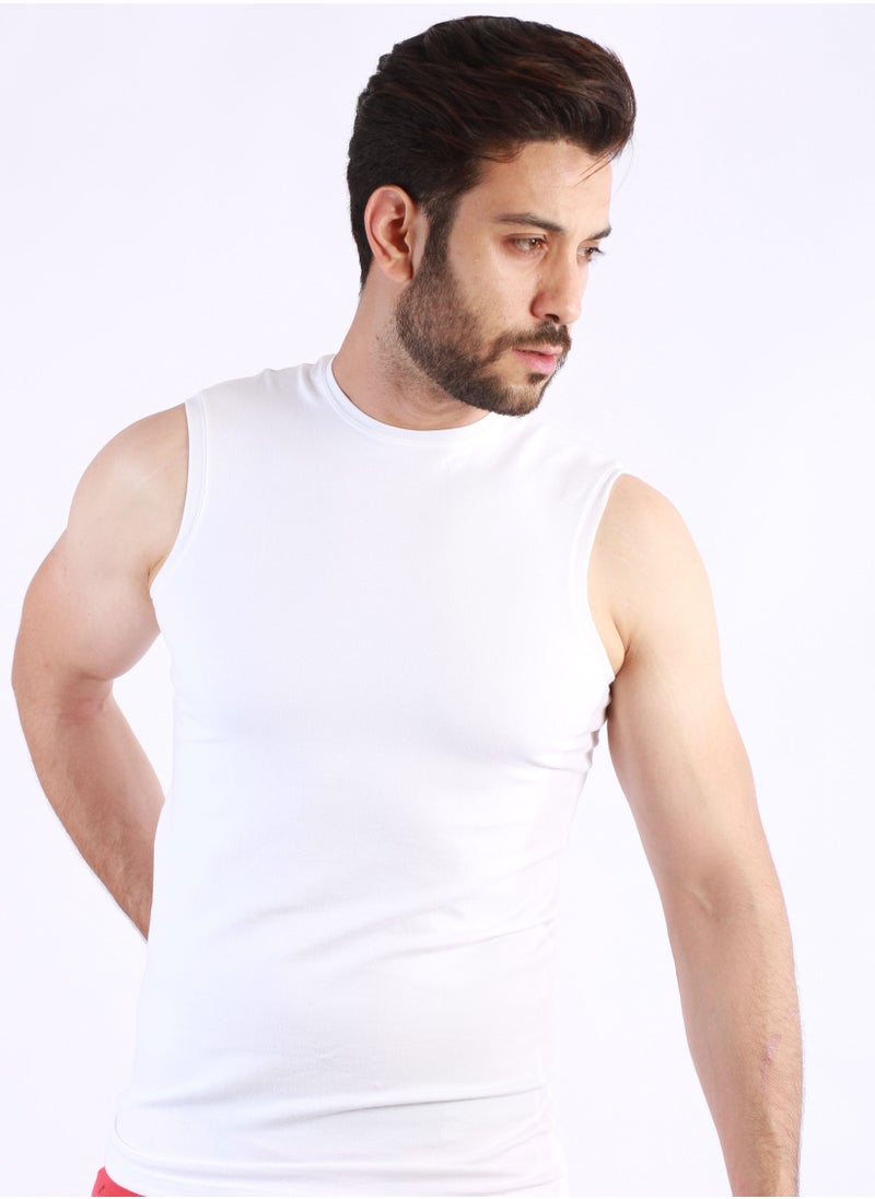 جت اند شيرت داخلي رجالي كت عريض رقبة دائرية من ماسترز - أبيض  - Image 1