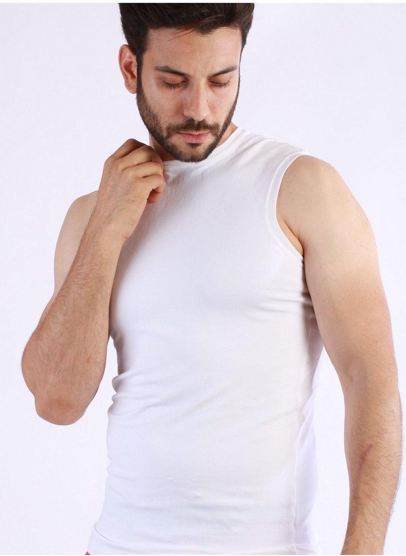جت اند شيرت داخلي رجالي كت عريض رقبة دائرية من ماسترز - أبيض  - Image 3