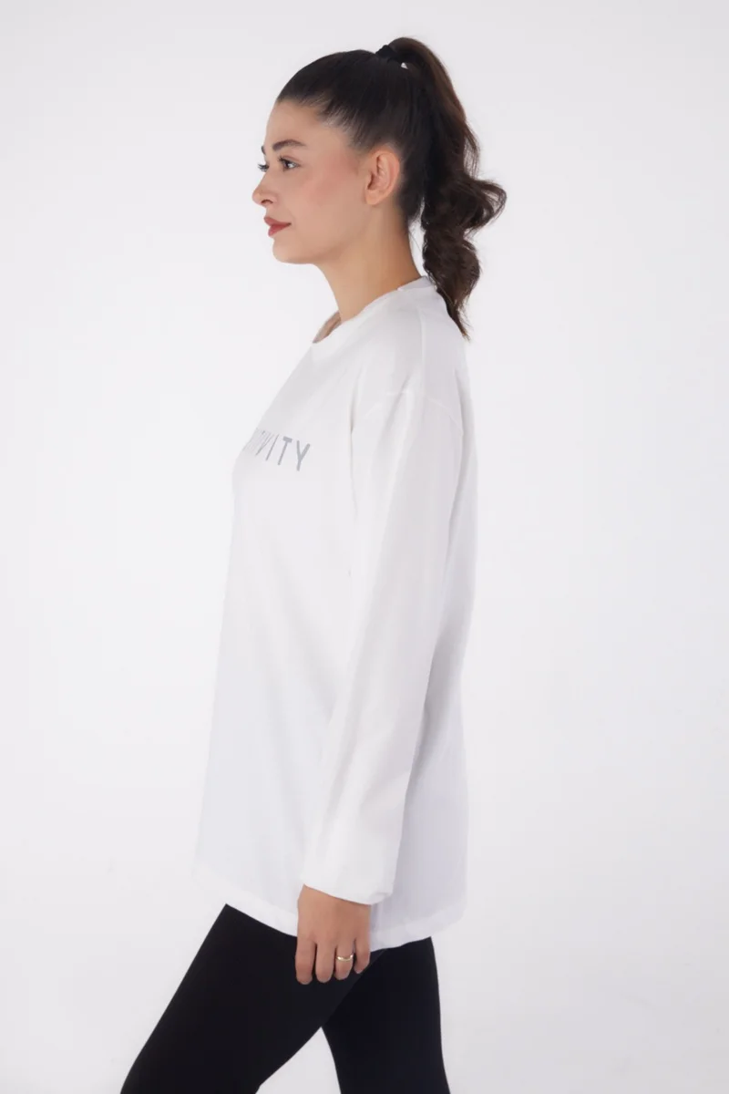 Tofisa Plain Crew Neck Women's White Printed Sweater - 26237