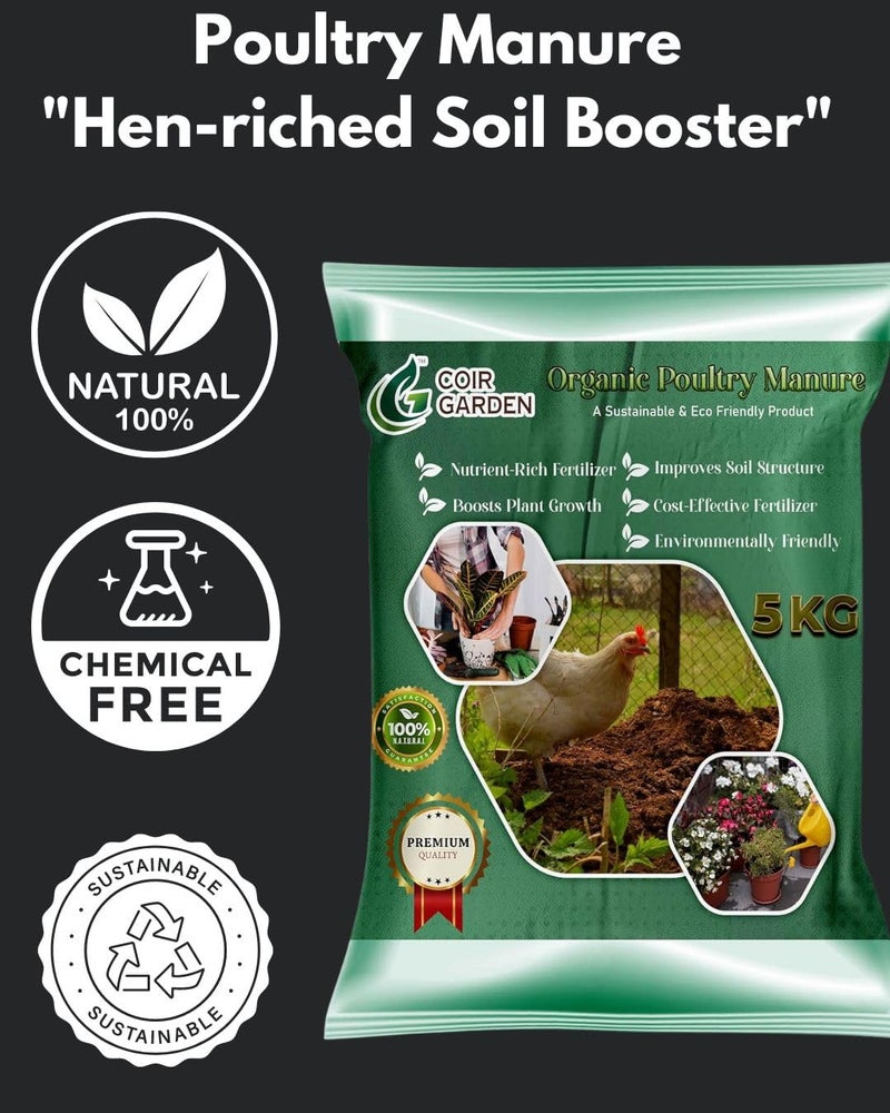 COIR GARDEN - POULTRY MANURE FOR HOME GARDENING - ORGANIC FERTILIZER - NATURAL SOIL FERTILIZER FOR FLOWERING PLANTS - 5 KG - Image 2