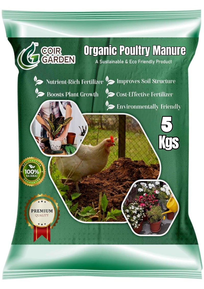 COIR GARDEN - POULTRY MANURE FOR HOME GARDENING - ORGANIC FERTILIZER - NATURAL SOIL FERTILIZER FOR FLOWERING PLANTS - 5 KG - Image 1