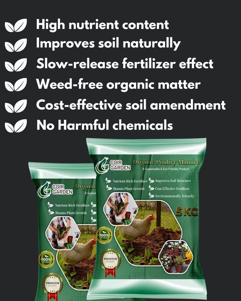 COIR GARDEN - POULTRY MANURE FOR HOME GARDENING - ORGANIC FERTILIZER - NATURAL SOIL FERTILIZER FOR FLOWERING PLANTS - 5 KG - Image 4