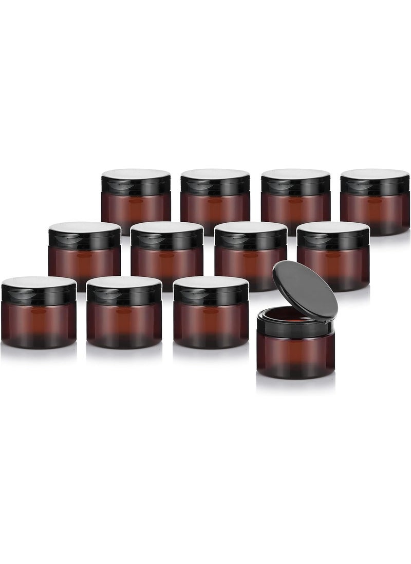 JUVITUS - (12 Pack) 12 oz Amber PET Plastic Jar with Black Flip Top - Image 1