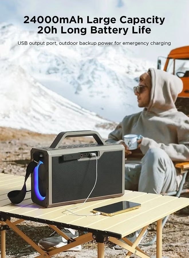 JOYROOM JR-MW03 Pies Series Party Double Microphone Bluetooth Speaker Emergency Battery with Bass/Treble and LED Light, Studio Subwoofer Support TWS, AUX, Type C , USB in, FM Etc.- Black - Image 3