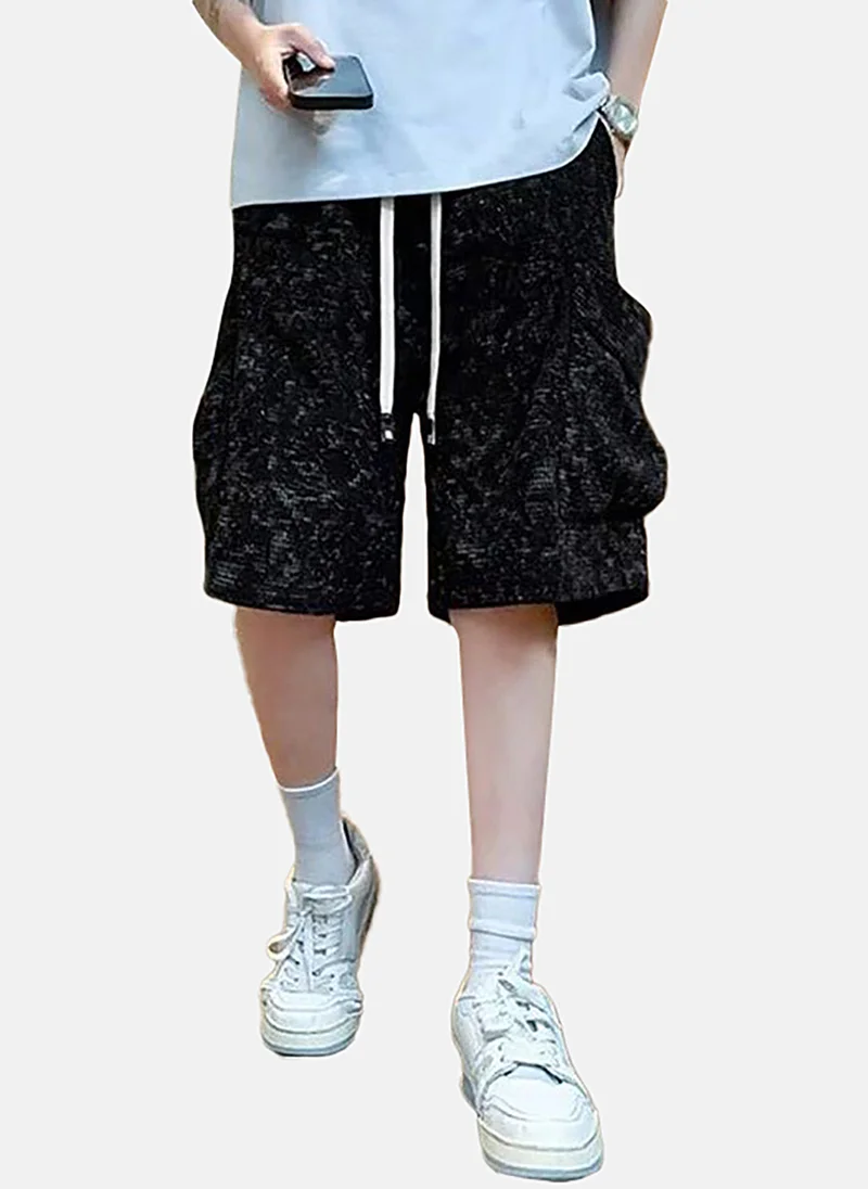 YUNIQEE Black Mid Rise Printed Slim Fit Shorts
