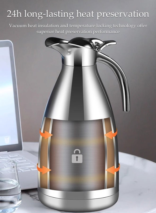 DUNISO 2L Stainless Steel Thermos, European Style Double-Layer Hot And Cold Water Kettle, Vacuum Insulated, Suitable For Tea, Coffee, Beverages, Juice, Etc. - Image 5