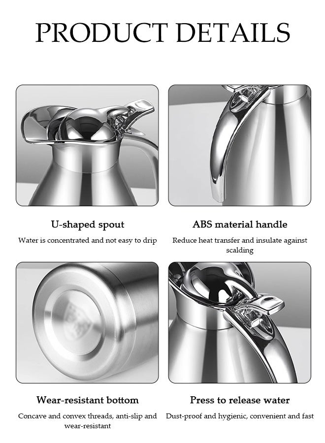 DUNISO 2L Stainless Steel Thermos, European Style Double-Layer Hot And Cold Water Kettle, Vacuum Insulated, Suitable For Tea, Coffee, Beverages, Juice, Etc. - Image 3
