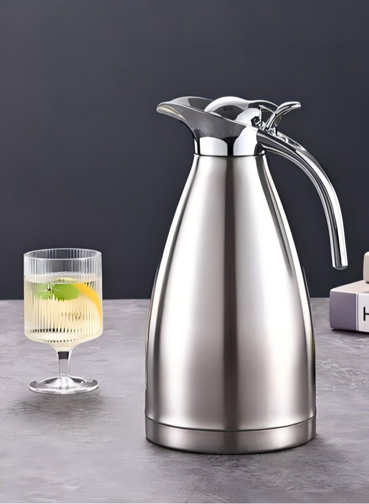 DUNISO 2L Stainless Steel Thermos, European Style Double-Layer Hot And Cold Water Kettle, Vacuum Insulated, Suitable For Tea, Coffee, Beverages, Juice, Etc. - Image 1